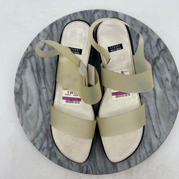 Vintage Stuart Weitzman Sandals Womens 10 B Opaque Sling Strap Leather Footbed - Picture 8 of 11